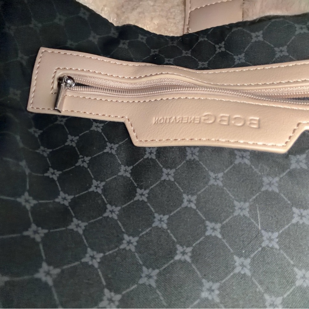 Bcbgeneration Beige Sherpa Tote - Patchwork Neutr… - image 5